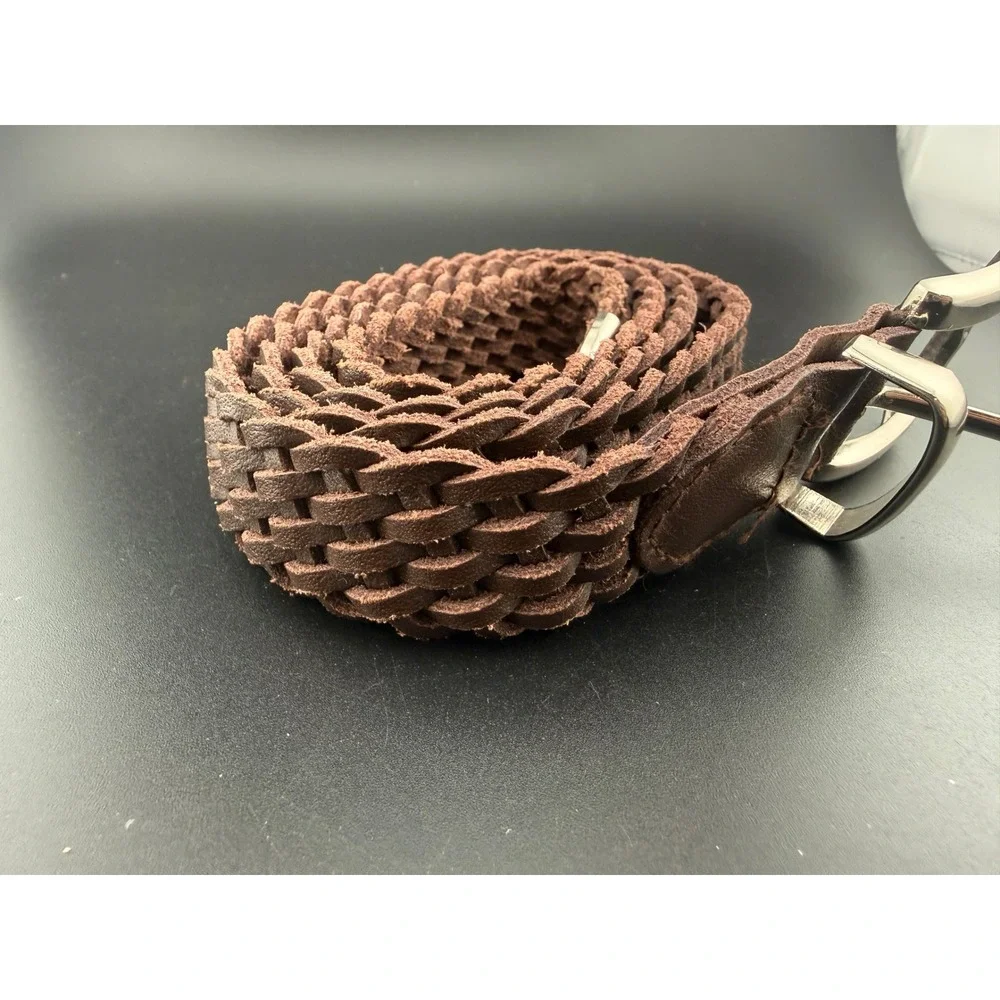 Honors Mens Brown Braided Genuine Leather Belt Silver Buckle XL 616-0041